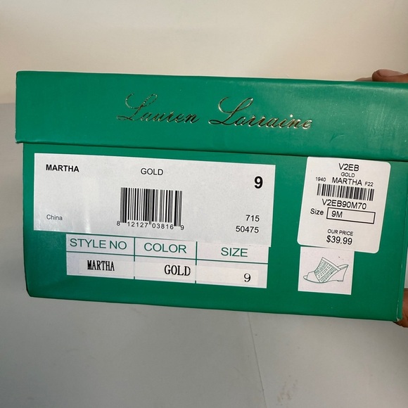 Lauren Lorraine Shoes Womens Size 9 Gold Martha Wedge Heels Sparkle Slide - Picture 7 of 8